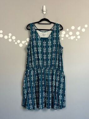 Cuddl Duds Flexwear Floral Romper Tank Dress Teal Pockets 1X